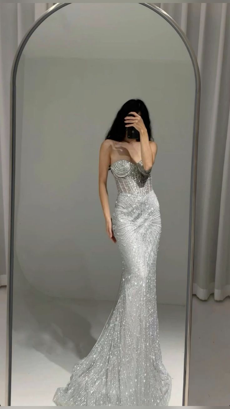 Luxurious Mermaid Sweetheart Silver Gray Sequin With Beaded Long Prom Dresses For High School Girls Formal Dress Party Birthday Outfits N417