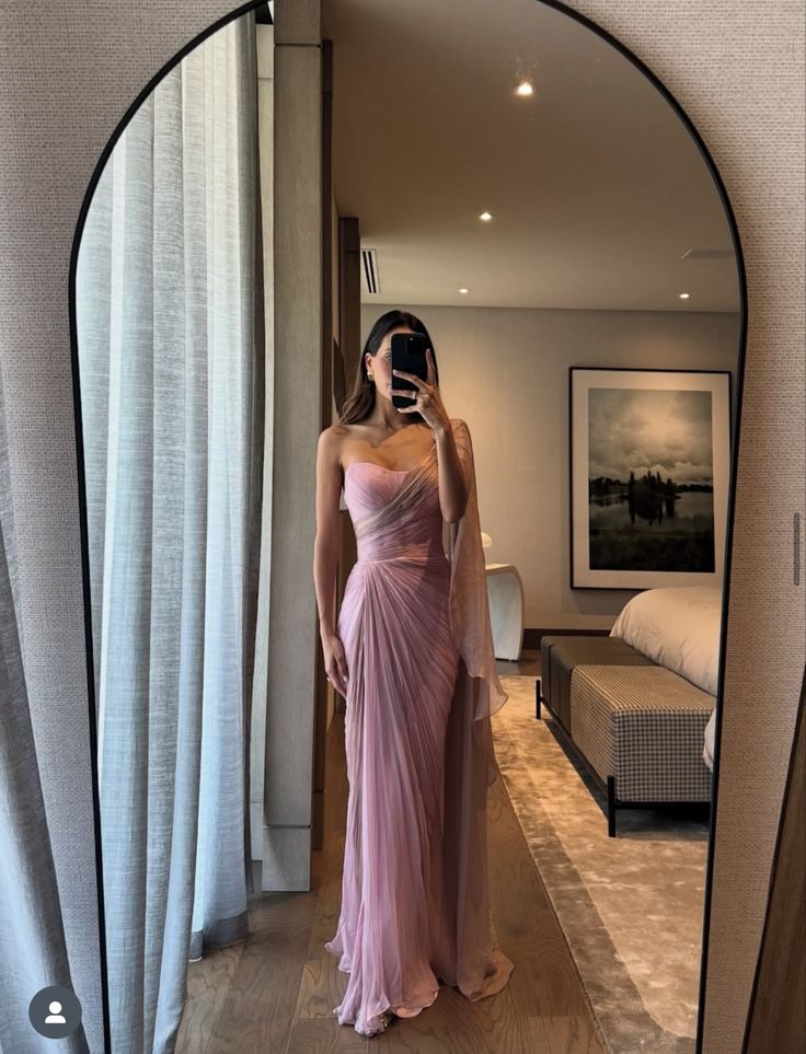 Mermaid Prom Dresses Pink One Shoulder Inspiration Sleeveless Long Prom Dresses Formal Dress RC1474