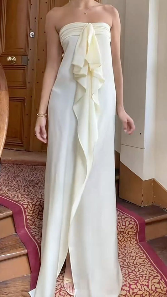 Elegantes, trägerloses, langes Abendkleid in A-Linie mit Schlitz – perfekt für Sommer, Strand, Abschlussball, Frühlingshochzeit oder als Gastkleid (N1395)