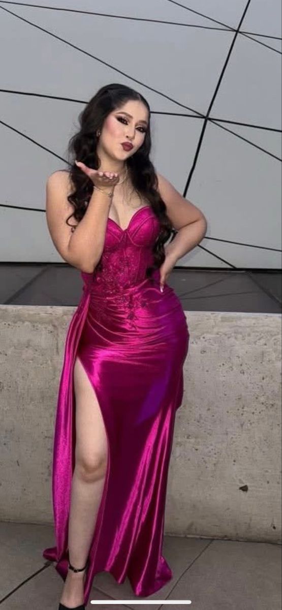 Classy Elegant Mermaid Sweetheart Marine Ball Dresses Long Dinner Formal Gowns Hot Pink Satin With Leg Slit Prom Dresses Evening Outfit AB763