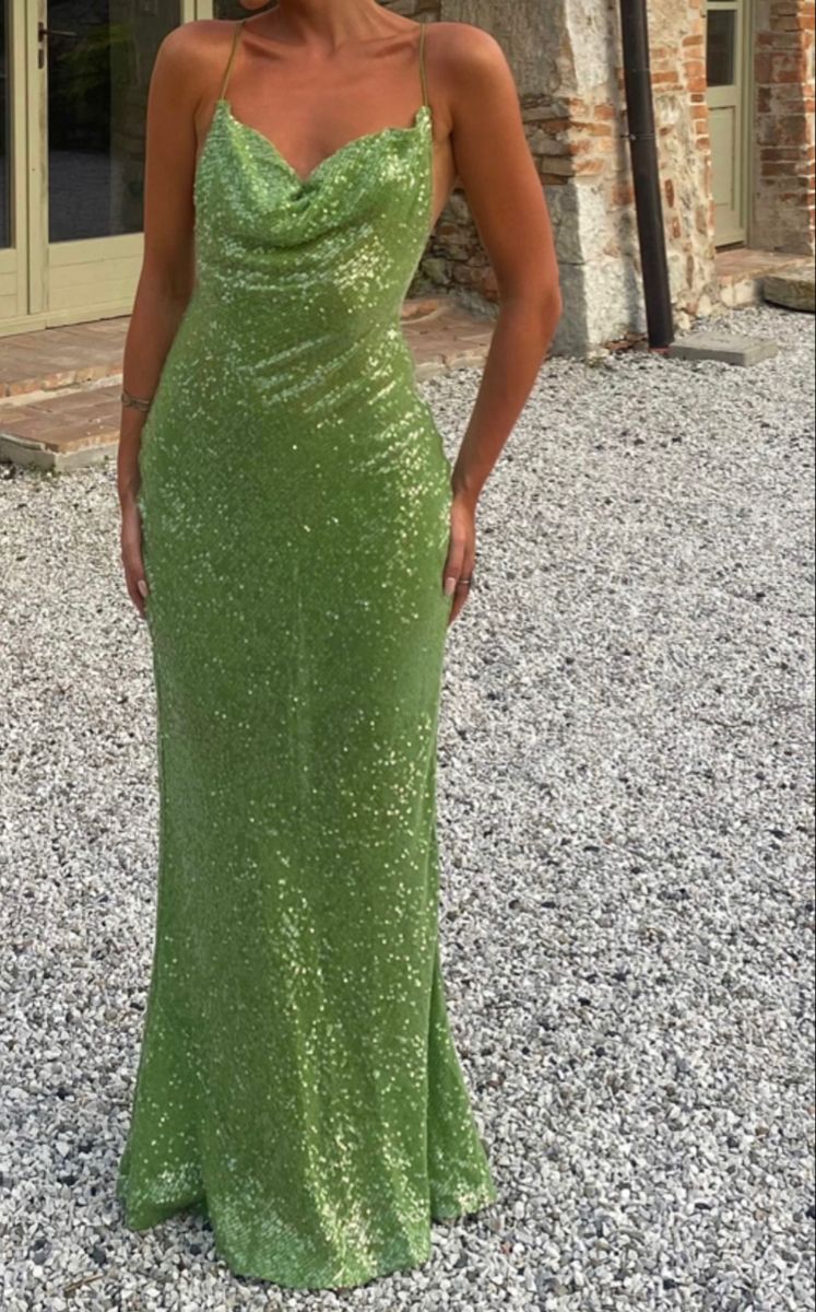 Glitzerndes Meerjungfrauen-Kleid mit Spaghettiträgern, grün, paillettenbesetzt, langes Ballkleid, formelles Partykleid, Cocktailkleid, Maxi-Abendkleid AB1273