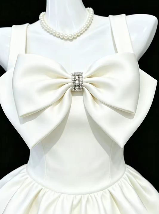 Simple Ball Gown Straps White Satin Mini University Ideas Homecoming Dresses Inspo Short Hoco Court Gowns RB7201
