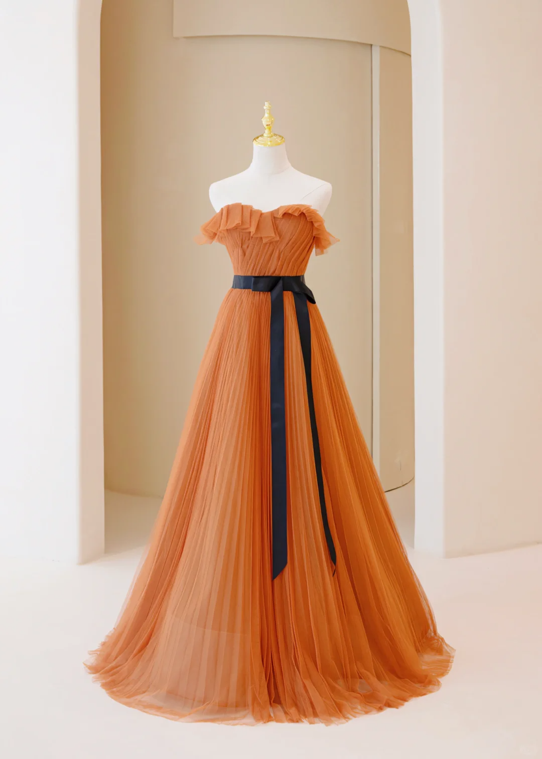Prinzessinnen-Ballkleid, trägerlos, orangefarbenes Tüll-Abendkleid, beeindruckendes Outfit zum 18. Geburtstag, Abiballkleid AB897
