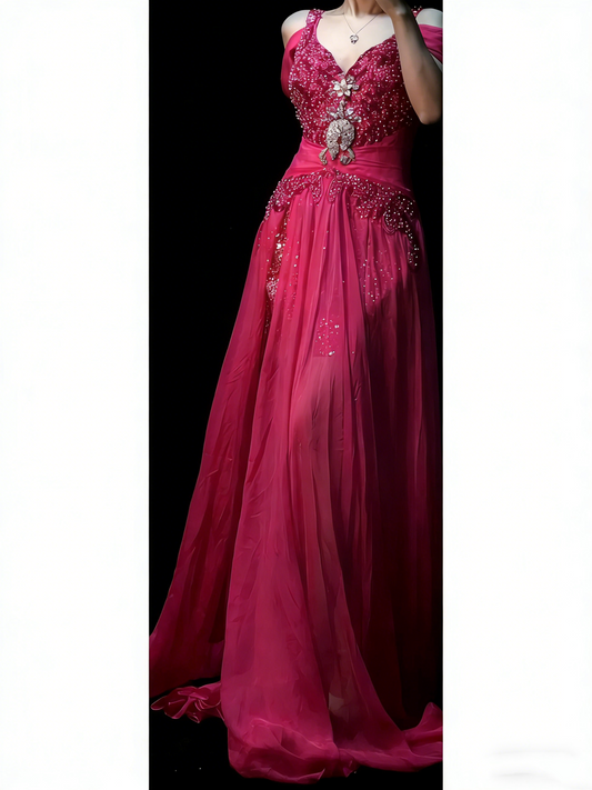 Modest Mermaid Sweetheart Hot Pink Chiffon With Beaded Bodice College Formal Outfit Long Prom Graduation Dresses For Teens N1190
