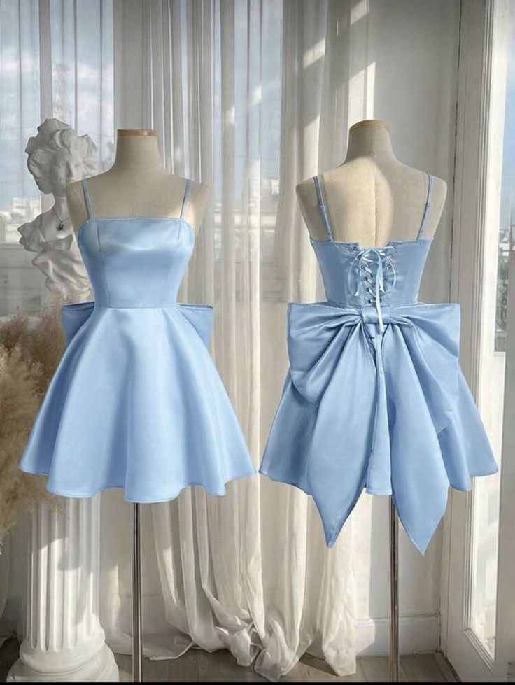 Classy A Line Spaghetti Strap Blue Chiffon Short Mini Party Dress Homecoming Dresses RB4223