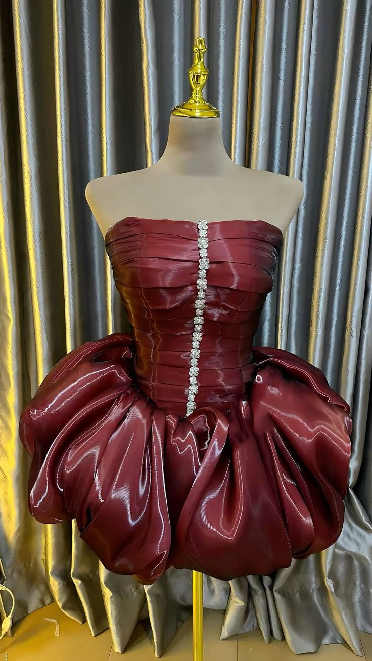 Cute Ball Gown Strapless Burgundy Wine Red Matric Mini Graduation Hoco Dresses Short Senior Homecoming Outfits RB3643