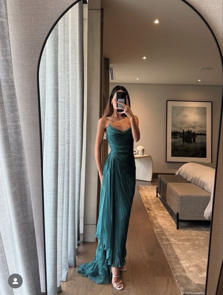 Mermaid Prom Dresses Inspiration Strapless Teal Blue Pleated Evening Gown Long Gala Formal Dress RC1503