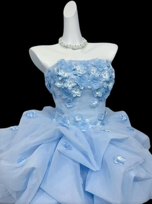 Charming Ball Gown Strapless Blue Mini University Ideas Homecoming Dress Inspo Short Birthday Dresses Senior Graduation Outfits RB7161