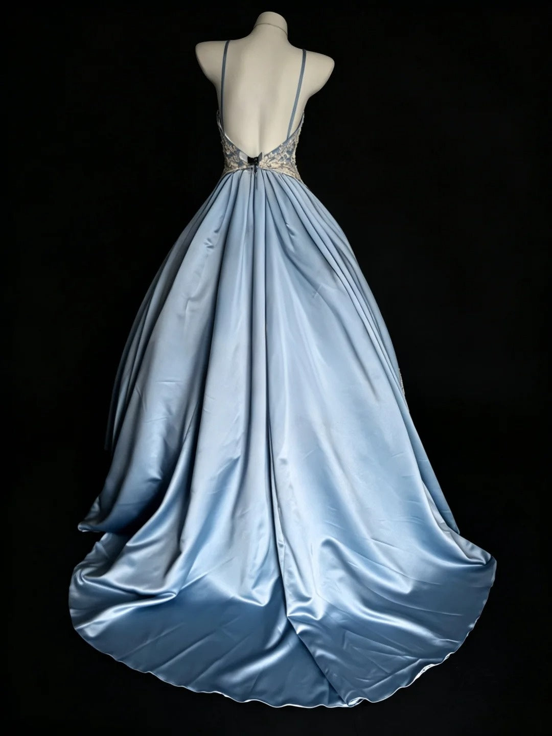 Robe de bal douce à fines bretelles en satin bleu avec dentelle, robes de Sweet 16, robe de Quinceanera longue, robes de soirée pour 15 ans N4203