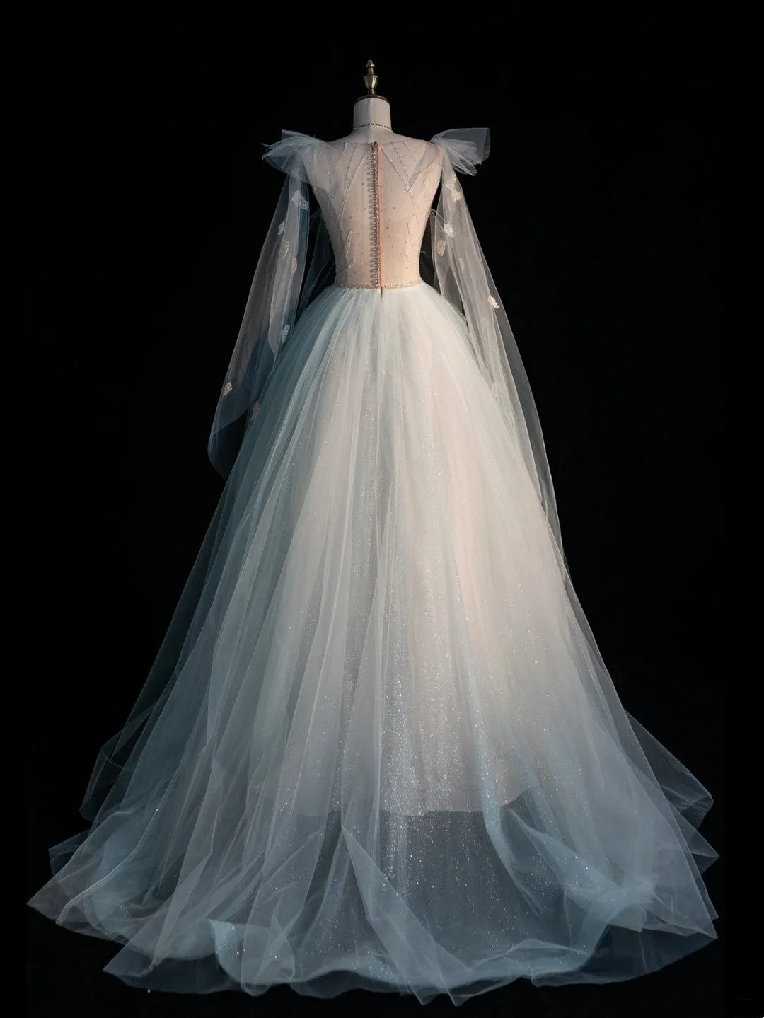 Robe de bal princesse en tulle bleu ciel clair, col en V, tenue de soirée pour le bal de fin d'année scolaire, robe de remise de diplômes pour adolescentes N1344