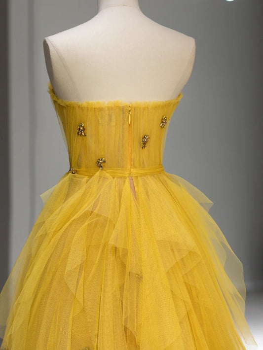 Robes de bal de princesse Robe de bal bustier en tulle jaune Douce 16 Robe de soirée longue Formelle RB4004