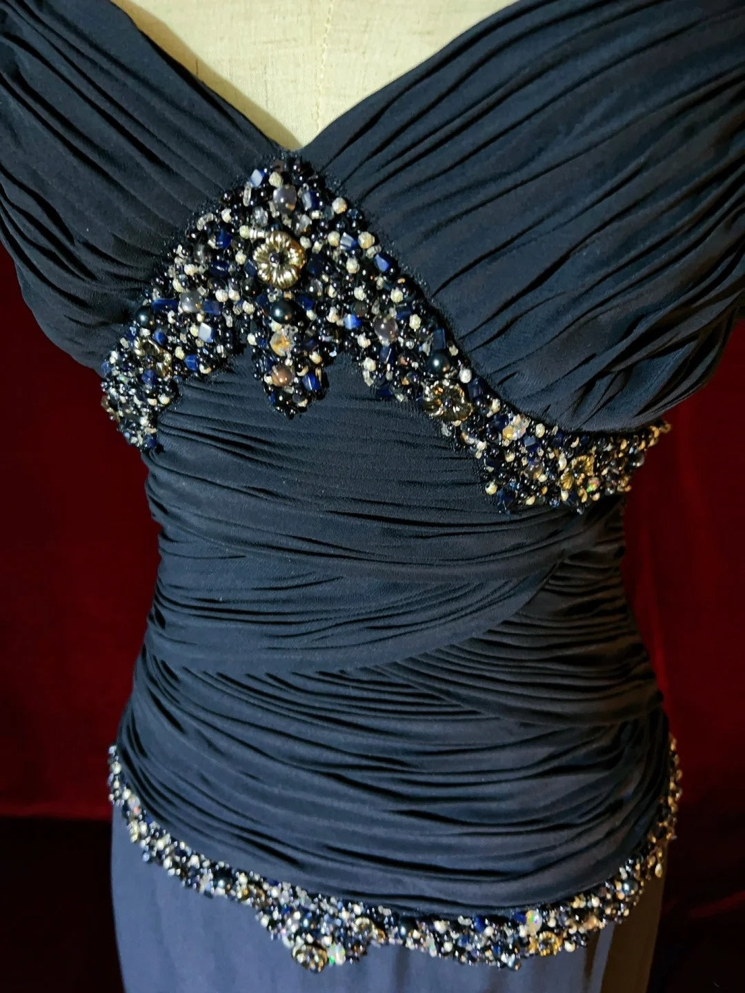 Inspiration Robes de bal modestes Robe de soirée formelle pour femme, bleu marine, ligne A, bretelles spaghetti avec perles N3262
