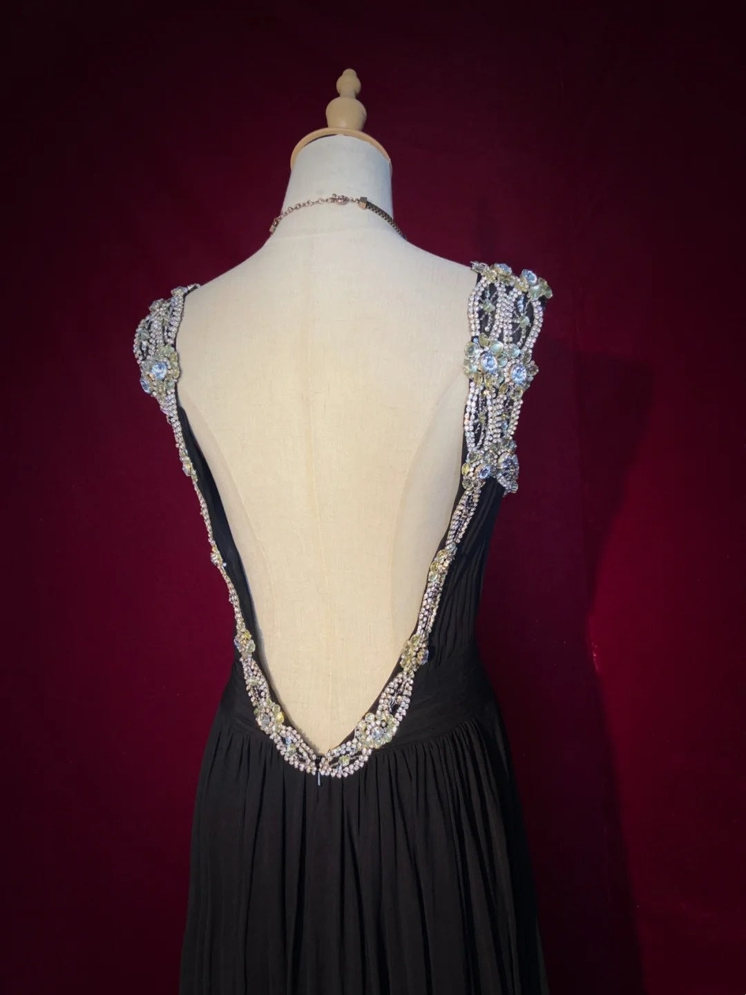 Robes de bal vintage des années 80, robe de soirée trapèze col en V, dos nu en mousseline N3473
