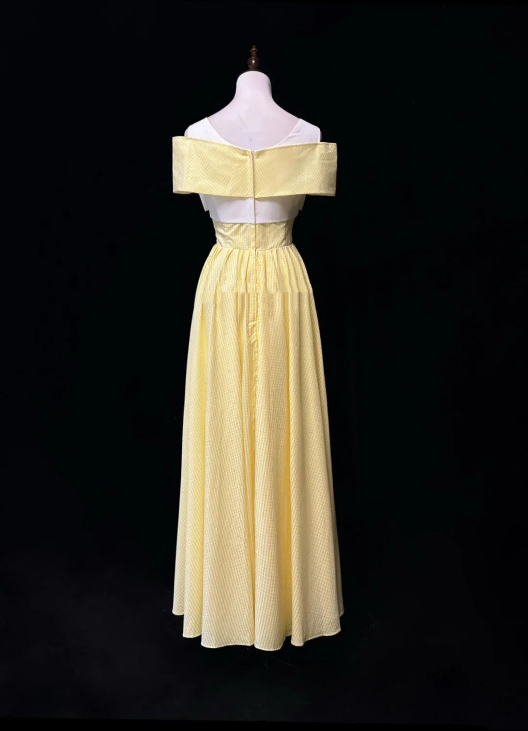 Vintage Ballkleid A-Linie Gelb Gitter Satin 80er Jahre Abendkleid RB3277