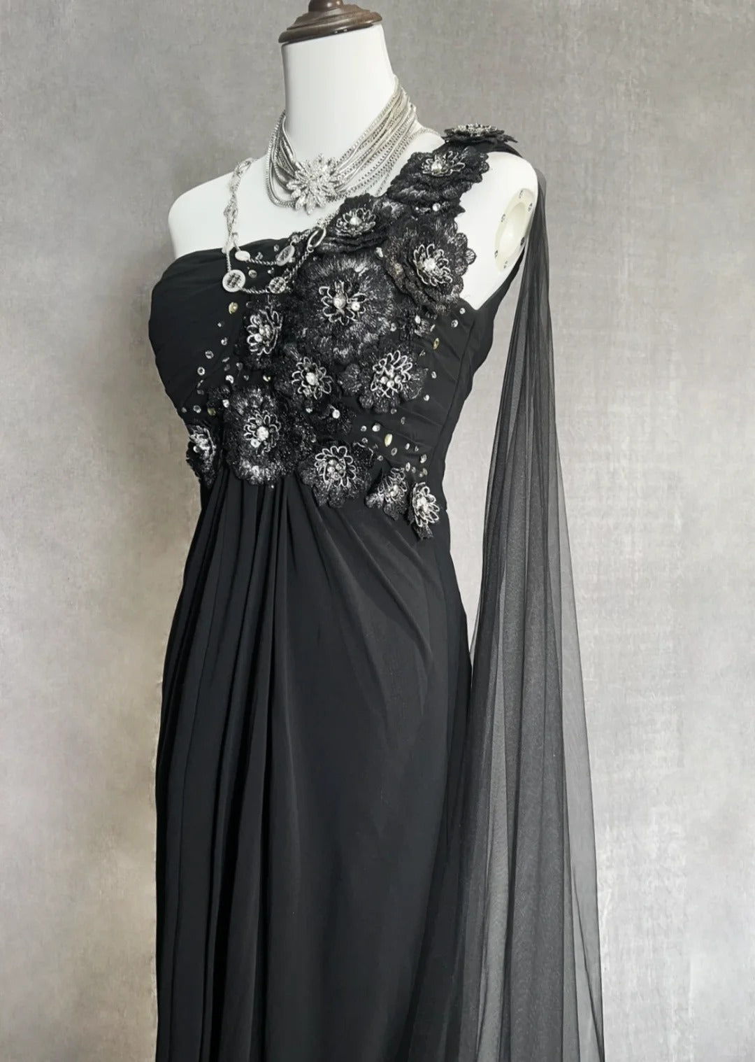 Charmantes robes de bal sirène, robe de soirée à une épaule, cravate noire, avec perles, longues tenues de soirée formelles N3699