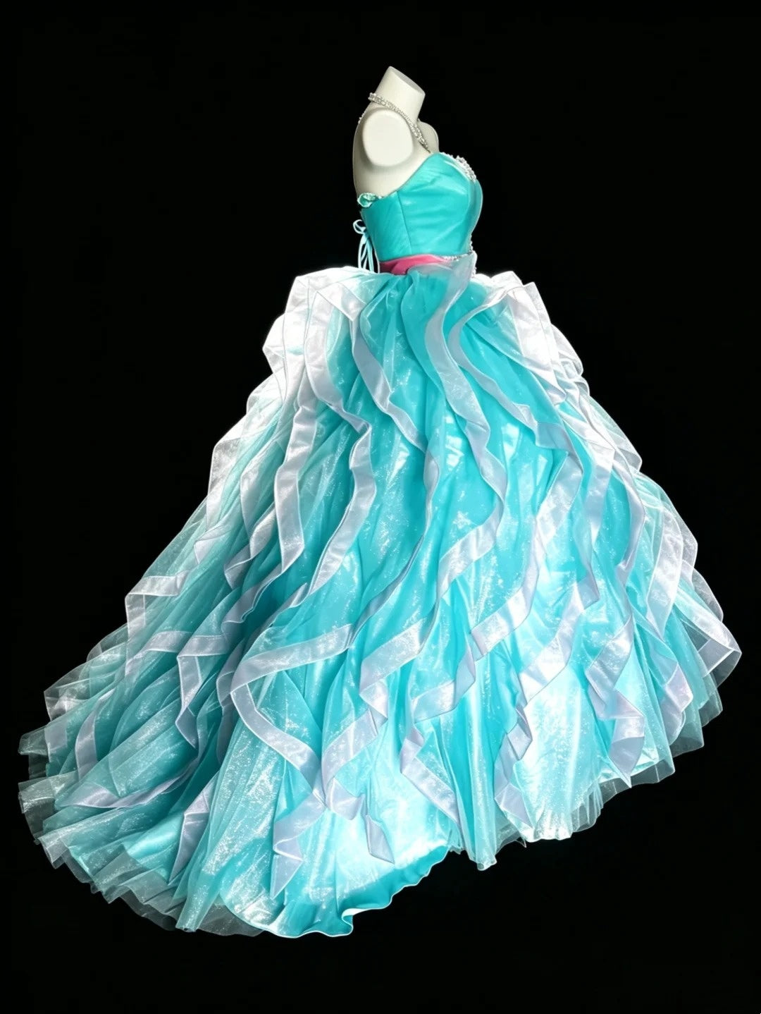 Douce Robe de Bal Cœur Organza Bleu Superposé Robes Douces 16 Robes de Quinceanera Longues 15 Vestidos De Fiesta N4204