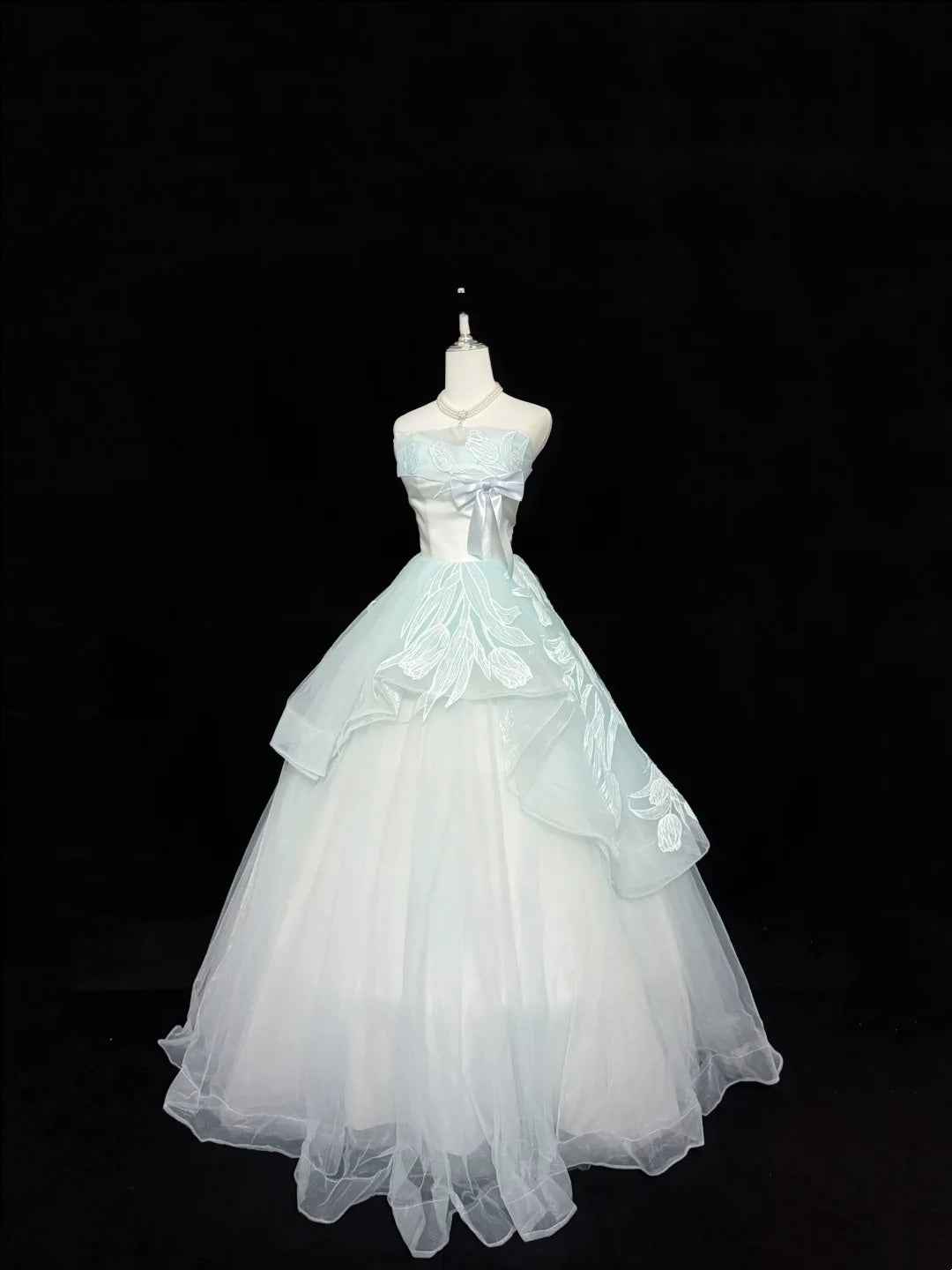Sweet 16 Kleid langes Ballkleid Sweet Sixteen langes Geburtstagskleid trägerlos mintgrün Tüll Abendkleid RC0331