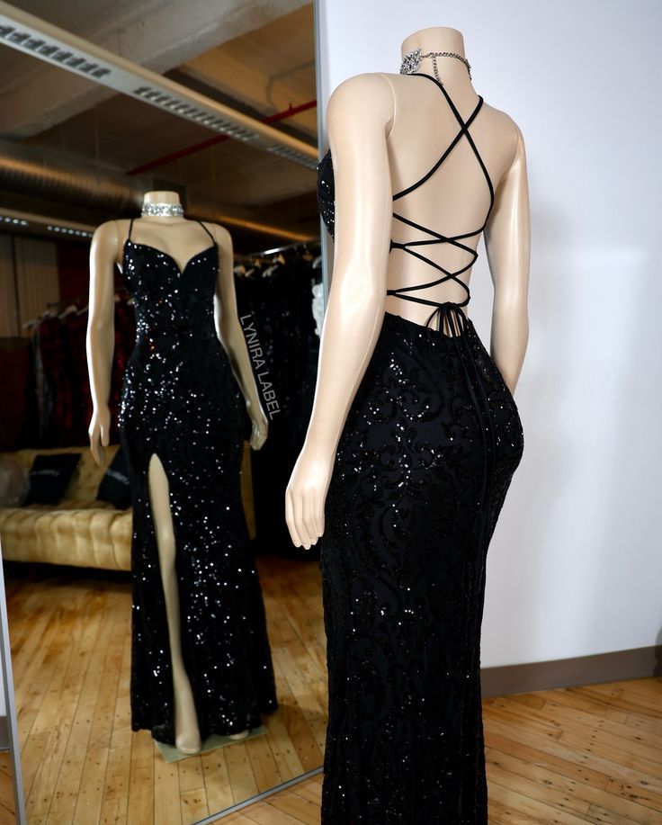 Black Long Prom Dresses For Black Girls Slit Lace Sparkly American African Evening Gowns N797