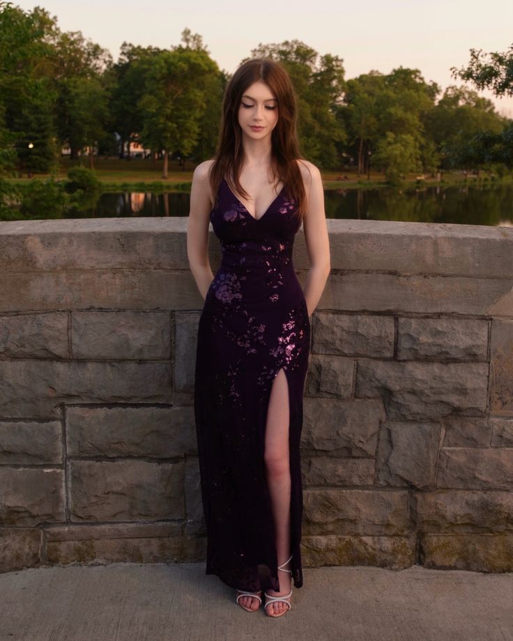 Robe de bal sirène longue fendue violette, robe de soirée formelle et scintillante AB1590