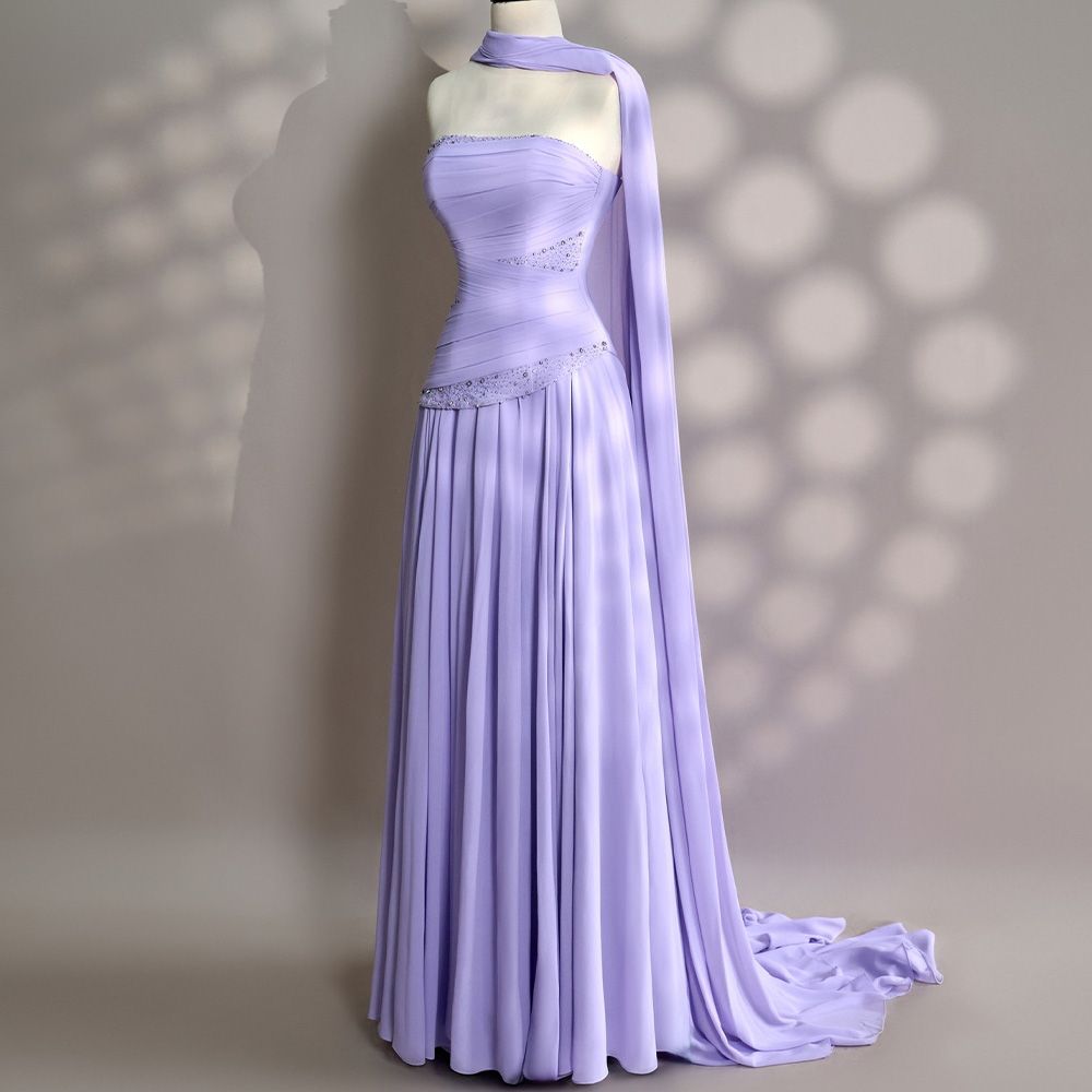 Elegant A line Strapless Lilac Evening Dress Women Party Long Formal Dress Prom Dress 16 Birthday Party Dress Women Ladies Dresses AB1209