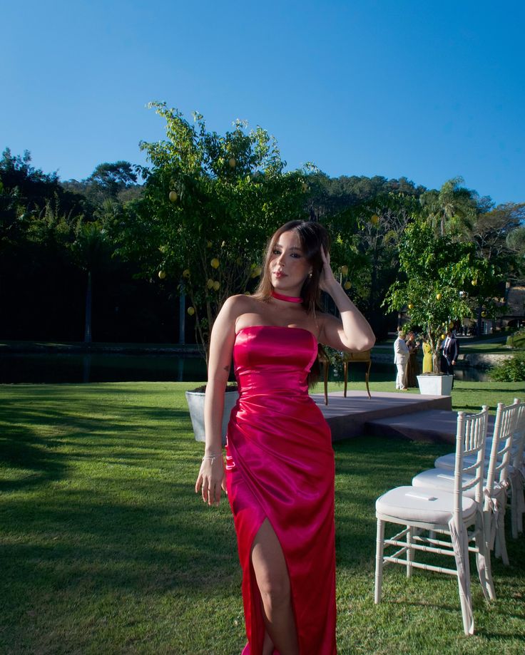 Modest Mermaid Strapless Hot Pink Satin Slit Prom Dresses Sleeveless Long Formal Party Gown AB339