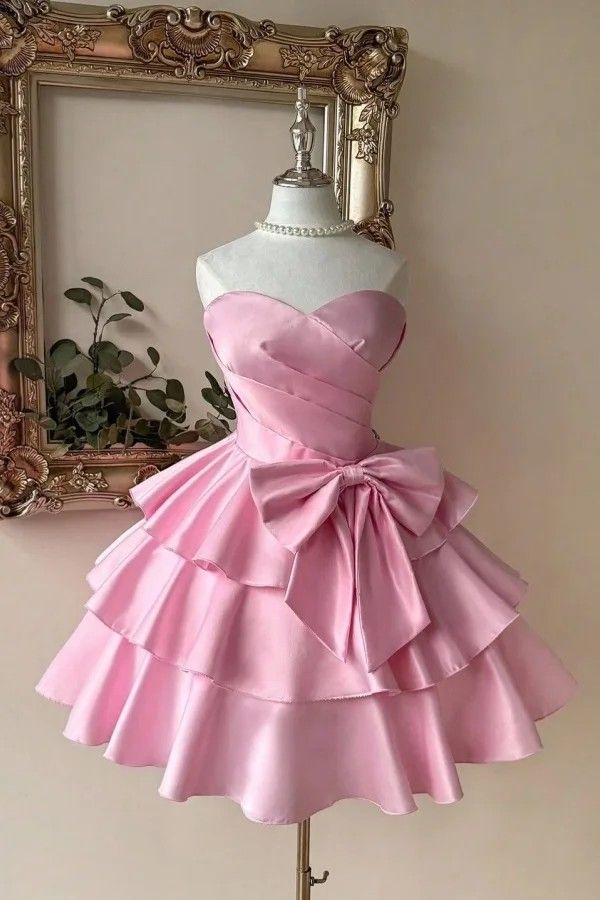 Robe de bal courte sans bretelles bustier sans manches avec plissé rose rougissant robes de rentrée N2117