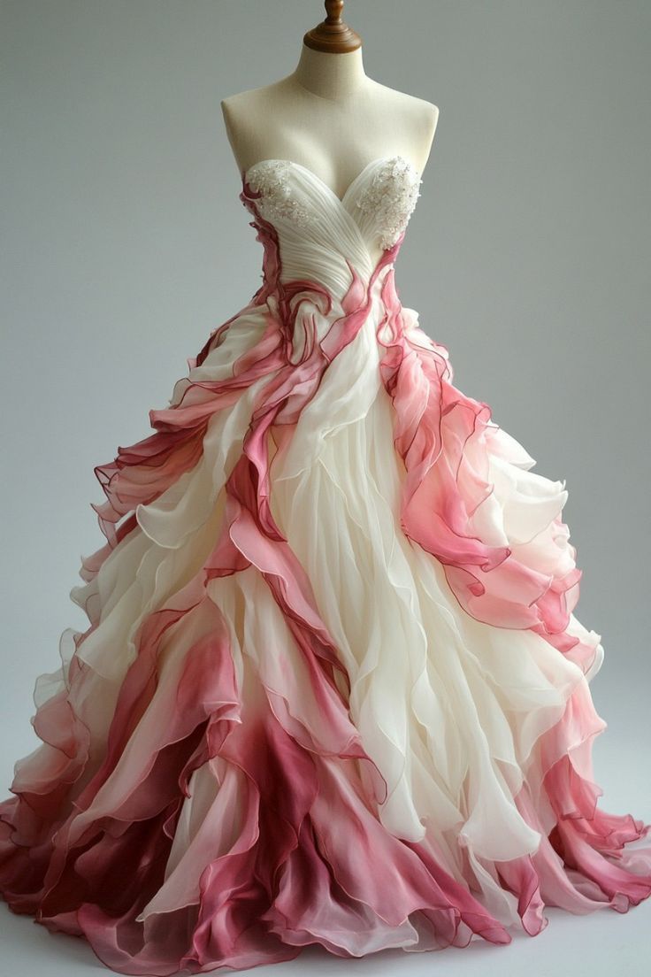 Robe de bal luxueuse bustier rose et blanc ombré avec dentelle, collection 2026, robe de soirée pour femme (modèle AB1213)