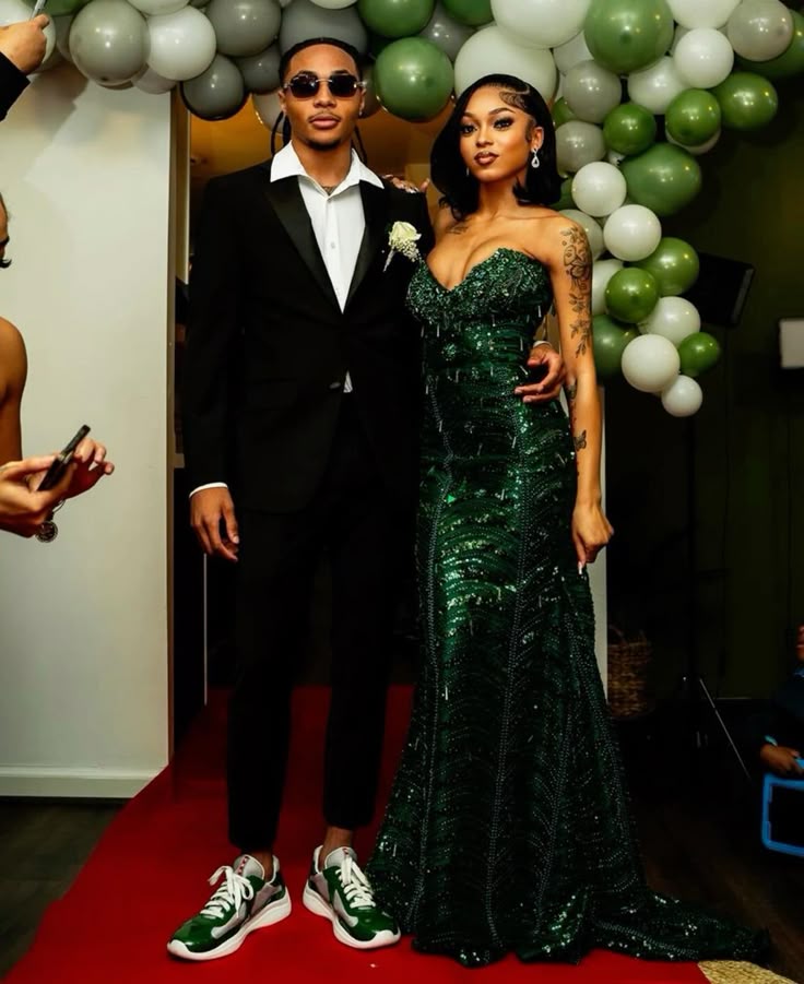 Robe de bal longue à sequins vert foncé et noir, style sirène sexy, inspiration robe de soirée robe de remise de diplôme N459
