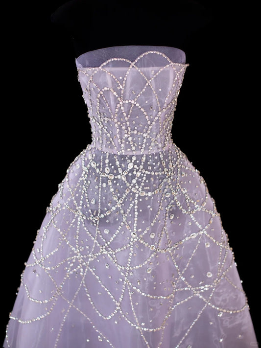 Sparkly Ball Gown Strapless Tulle With Beading Tea Length Prom Dresses Inspo Evening Outfits RB4321
