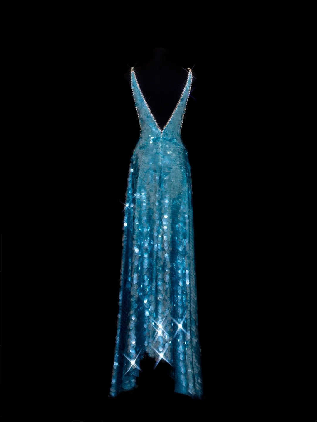 Robe de soirée longue trapèze à col en V et sequins bleus, robes de bal, tenues formelles RB3934