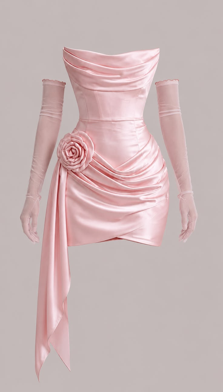 Pretty Sheath Strapless Satin Pink With Gloves Mini Homecoming Dress Inspo Short Graduation Dresses RB6880