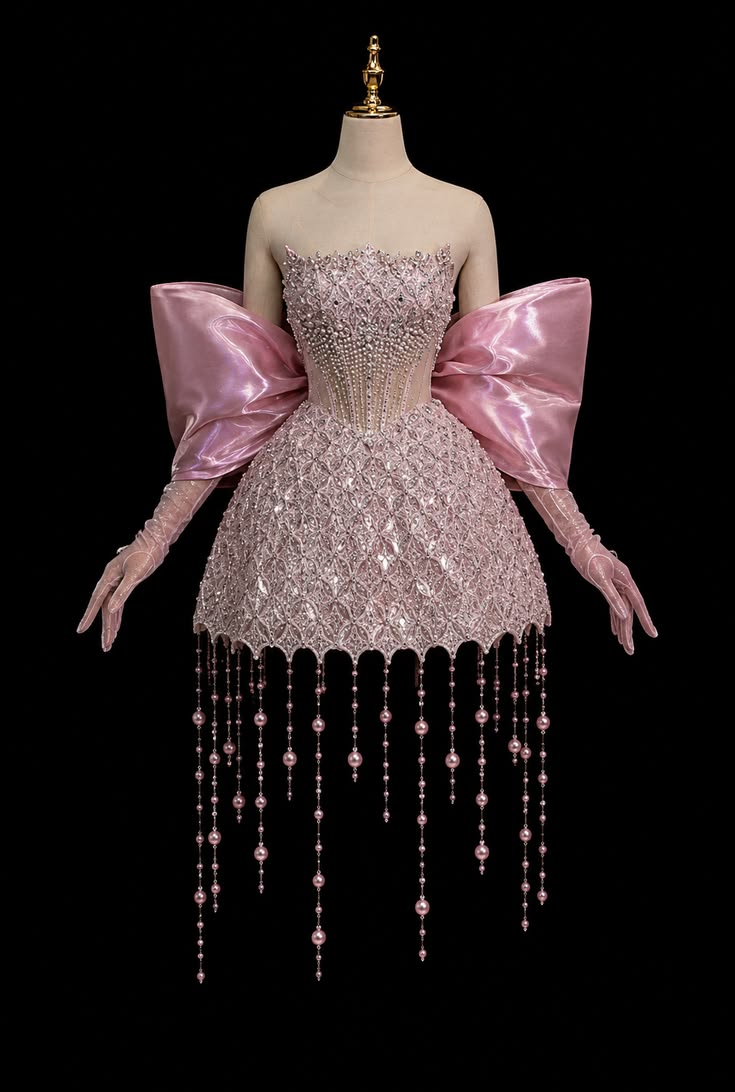 Unique Ball Gown Strapless Pink Sequined Short With Beading Bow Homecoming Dress Mini Cocktail Party Dresses RB6840