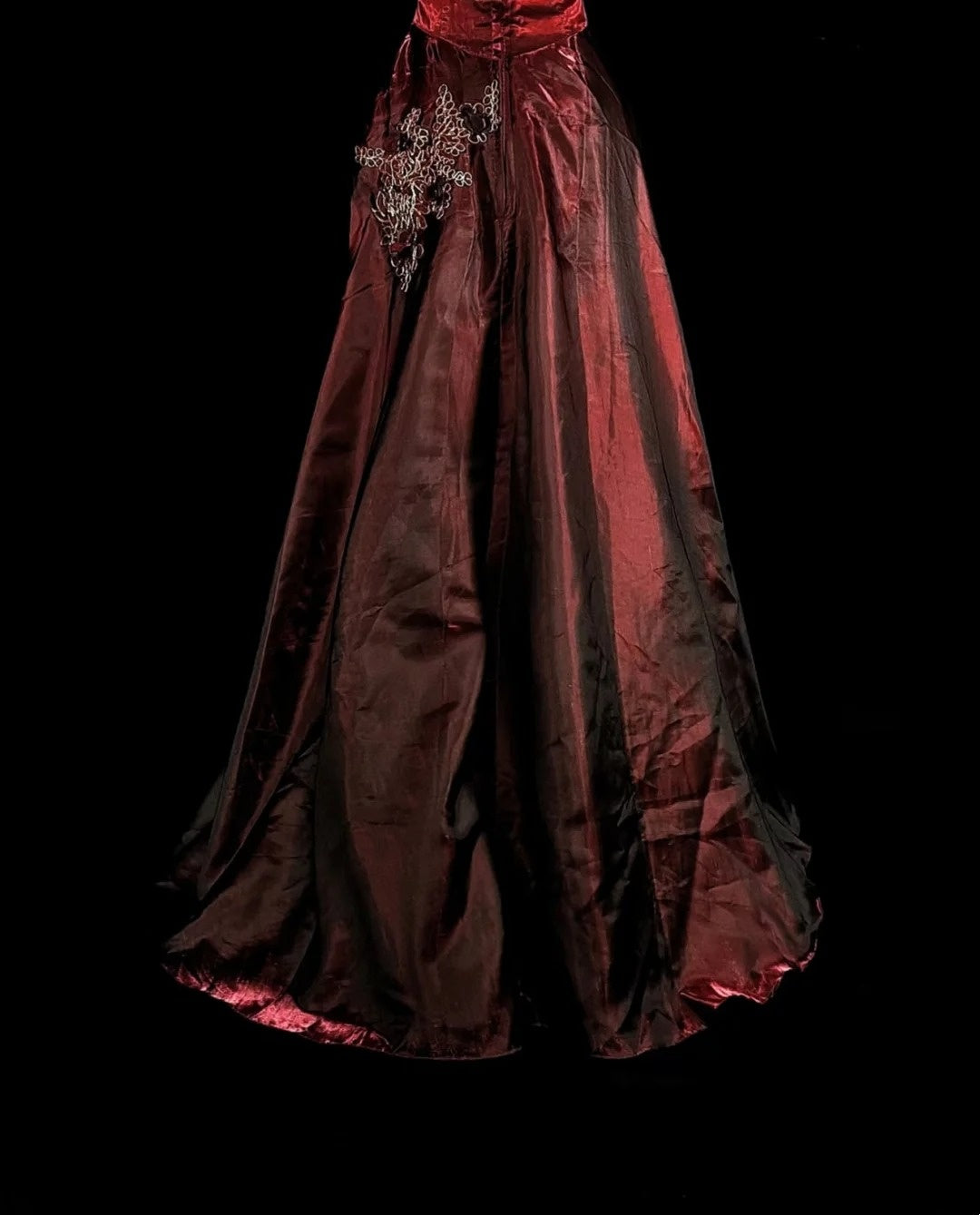 Vintage A-Linien-Abendkleid aus burgunderrotem Satin im Stil der 80er Jahre, formelles Geburtstagskleid, langes Ballkleid N1758