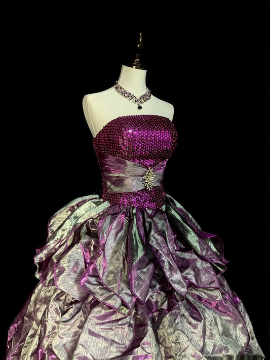 Vintage Ballkleid, trägerlos, aus weinrotem Organza mit Rüschen, Sweet 16 Kleider, Quinceañera Kleid, lang, Vestidos De Fiesta N1459