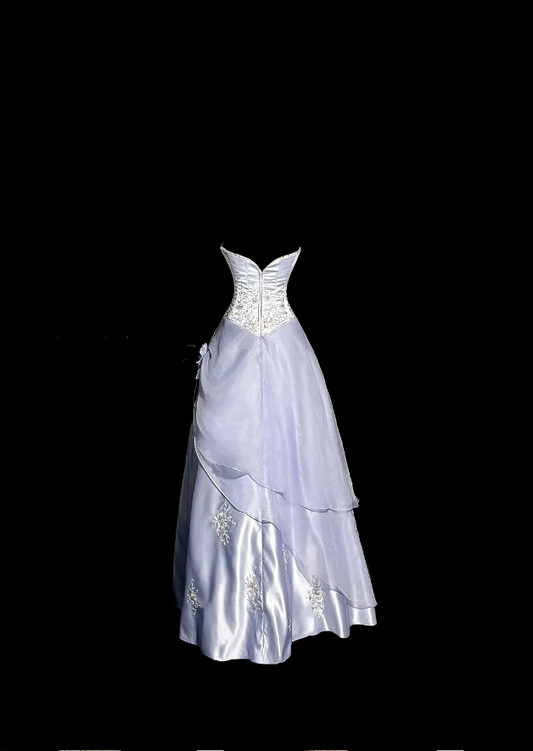 Vintage Ballkleider Abschlussballkleid Trägerlos Lila Satin 80er Jahre Mit Applikationen Langes Formelles Abendkleid N4236