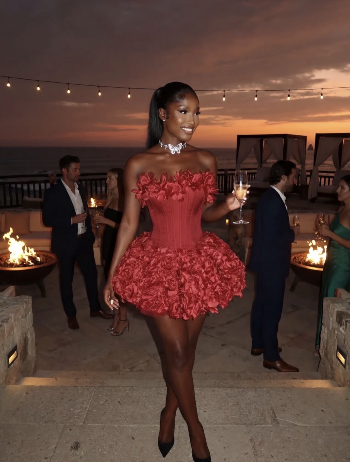 Sexy Ball Gown Strapless Red With Flowers Mini Homecoming Dresses Freshman High Shool Grad Hoco Outfit RB4556