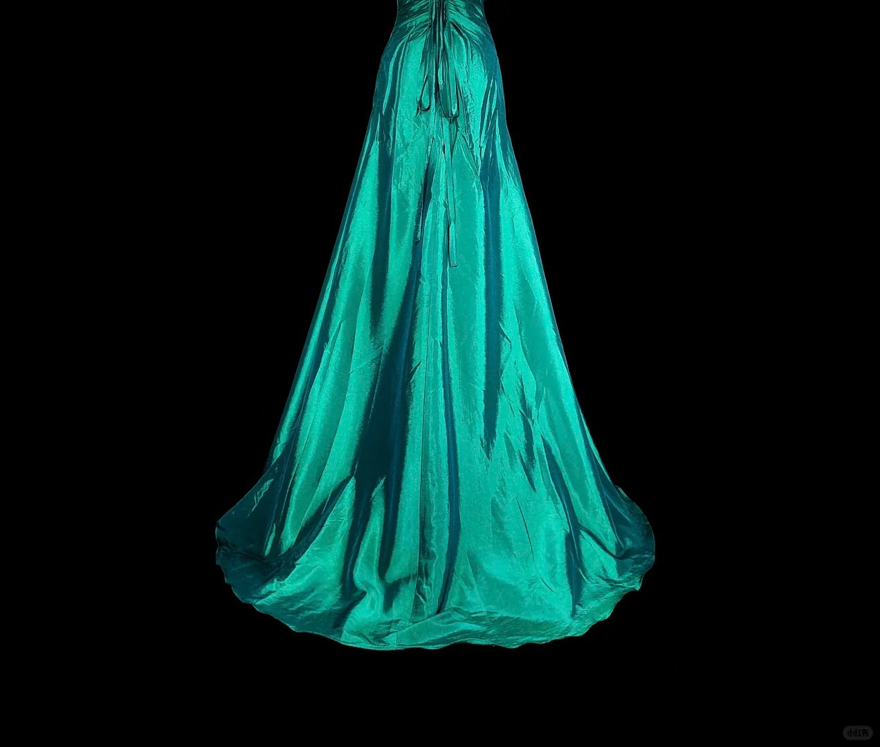 Robe de bal longue vintage sirène vert foncé années 70 avec perles plissées, taille haute, N1839