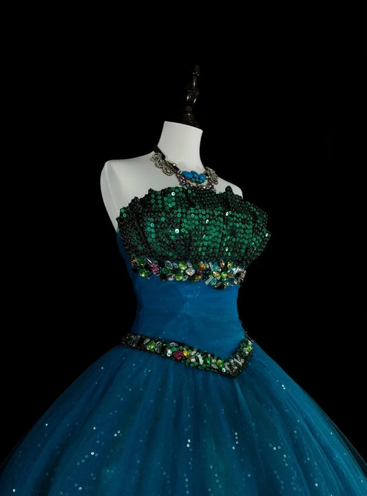 Vintage Ball Gown Strapless Blue Tulle Sweet 16 Dresses Quinceanera Dress Long 15 Vestidos De Fiesta N1478