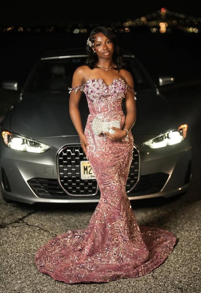 Modest Mermaid Prom Dresses For Black Women Spaghetti Straps Pink Sequin Party Gown Birthday Gowns N1535