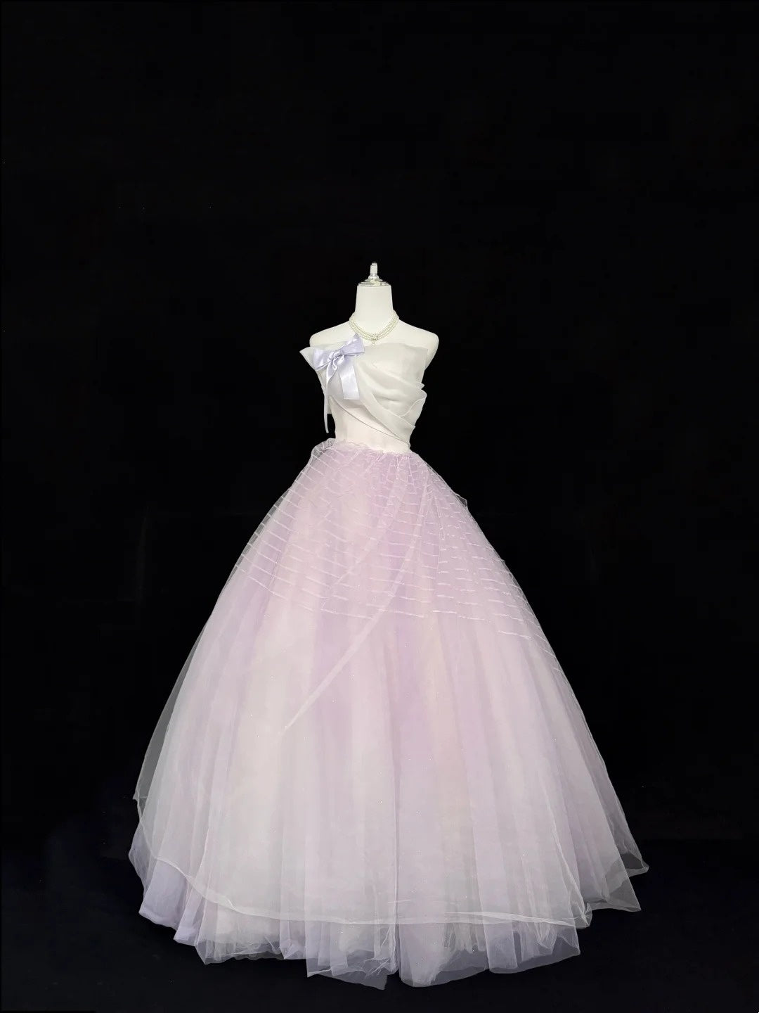 Langes Ballkleid für Sweet 16, langes Geburtstagskleid für den 16. Geburtstag, trägerloses formelles Tüllkleid in Flieder RC0336