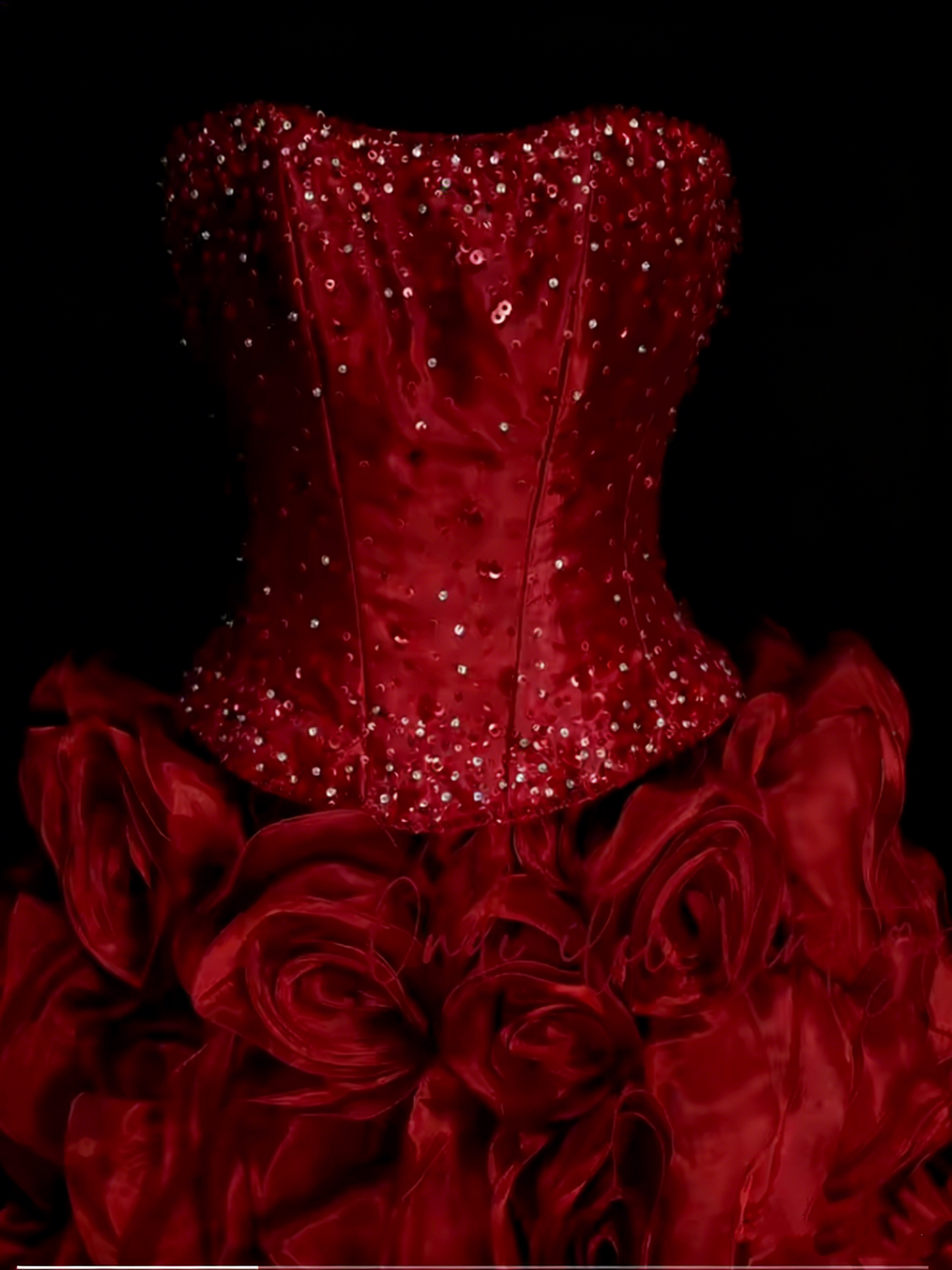 Robe de bal bustier rouge en organza, style années 80, inspiration robes de soirée vintage pour Sweet 16 (N1307)
