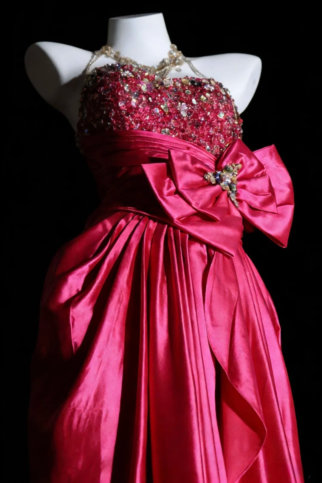 Robes de bal modestes trapèze bustier rose vif fuchsia longue robe de soirée N2975