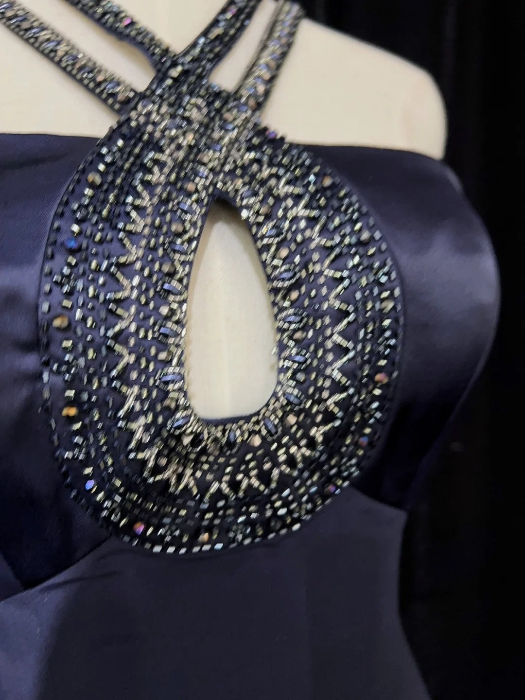 Robes de bal modestes Inspo Sirène Années 90 Col Licou Bleu Marine Avec Perles Pour Femmes Robe Formelle N3281