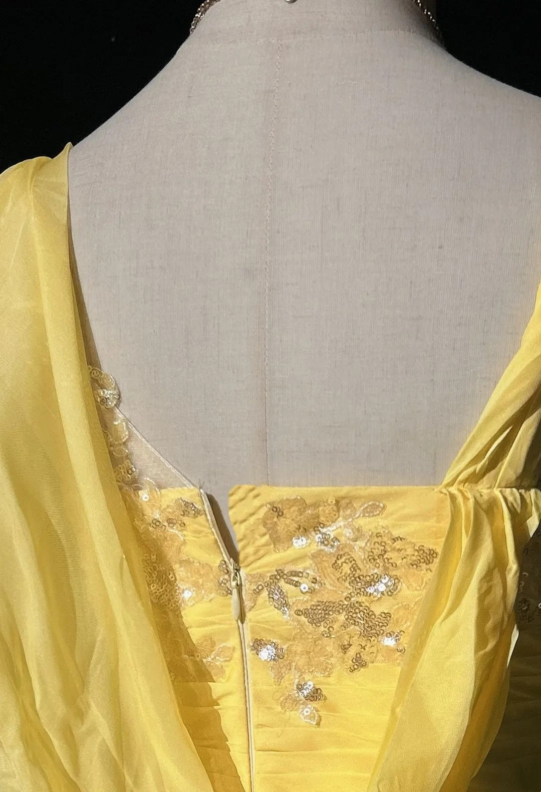 Robes de bal vintage sirène jaune mousseline avec applications années 80 longue robe de soirée N2733