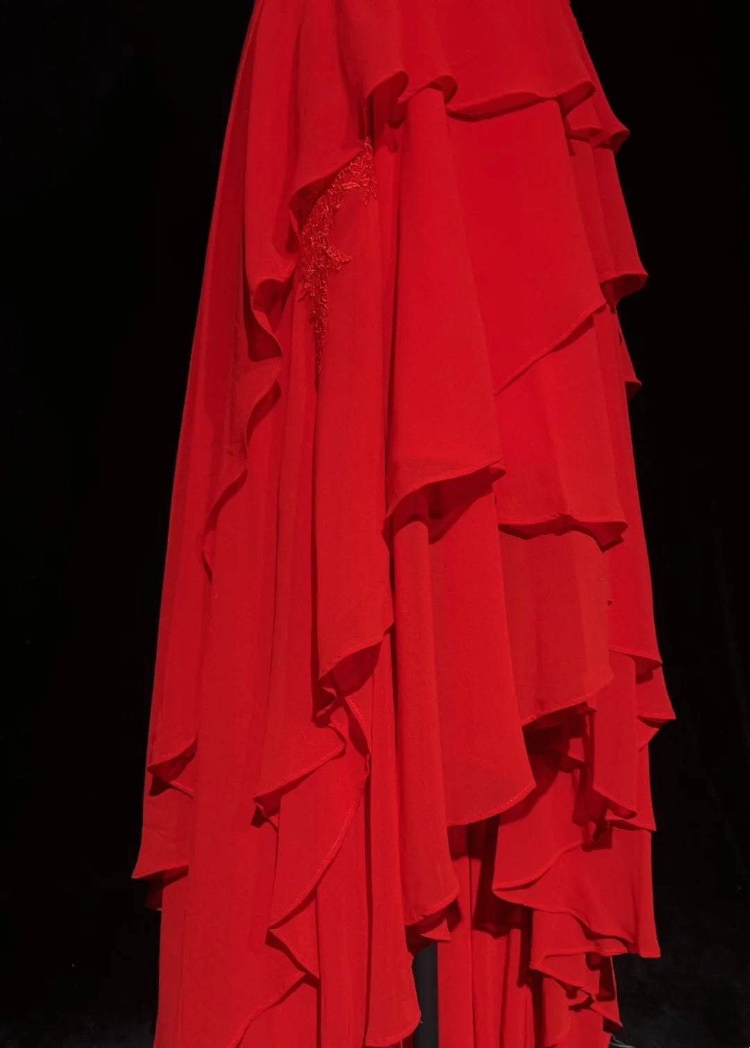 Robes de bal vintage en cœur ligne A rouges années 70 avec volants en mousseline longue robe de soirée formelle N2524