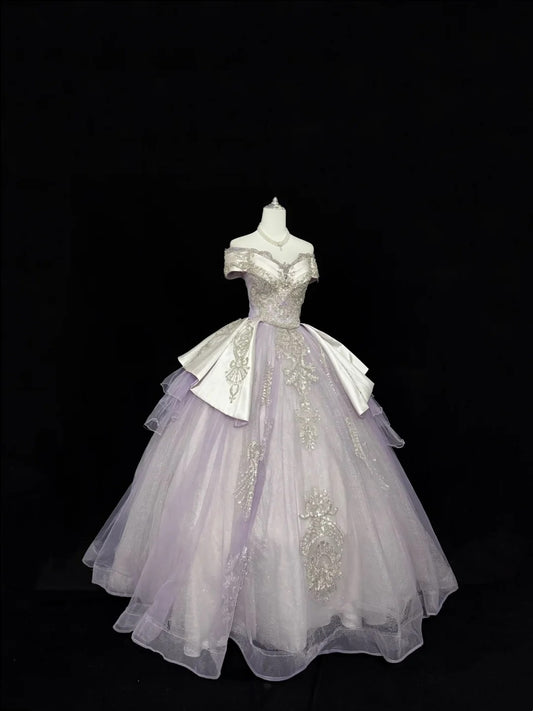 Sweet 16 Dresses Long Ball Gown Sweet Sixteen Long Birthday Dress Off Shoulder Lilac Tulle Formal Gown RC0280