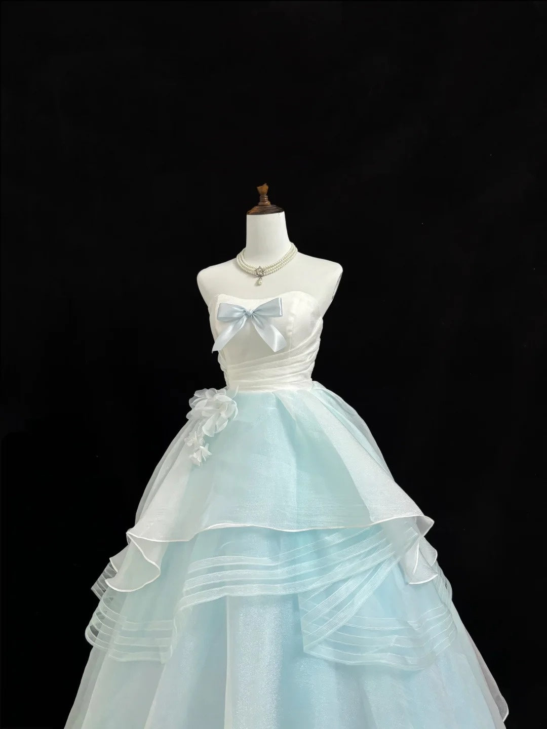 Blue Prom Dress Long Floor Length Ball Gown Sweetheart With Bow-knot Tulle Formal Evening Gown For Women RC0225