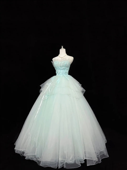 Sweet 16 Dresses Long Ball Gown Sweet Sixteen Long Birthday Dress Strapless Blue Tulle Formal Gown RC0284
