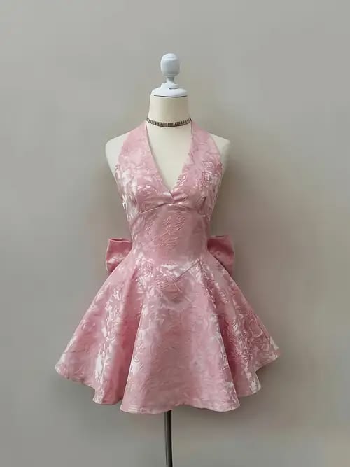 Niedliches Ballkleid, Neckholder, rosa Spitze, kurze Cocktailkleider für den Abschlussball, Geburtstagsoutfits RB4180