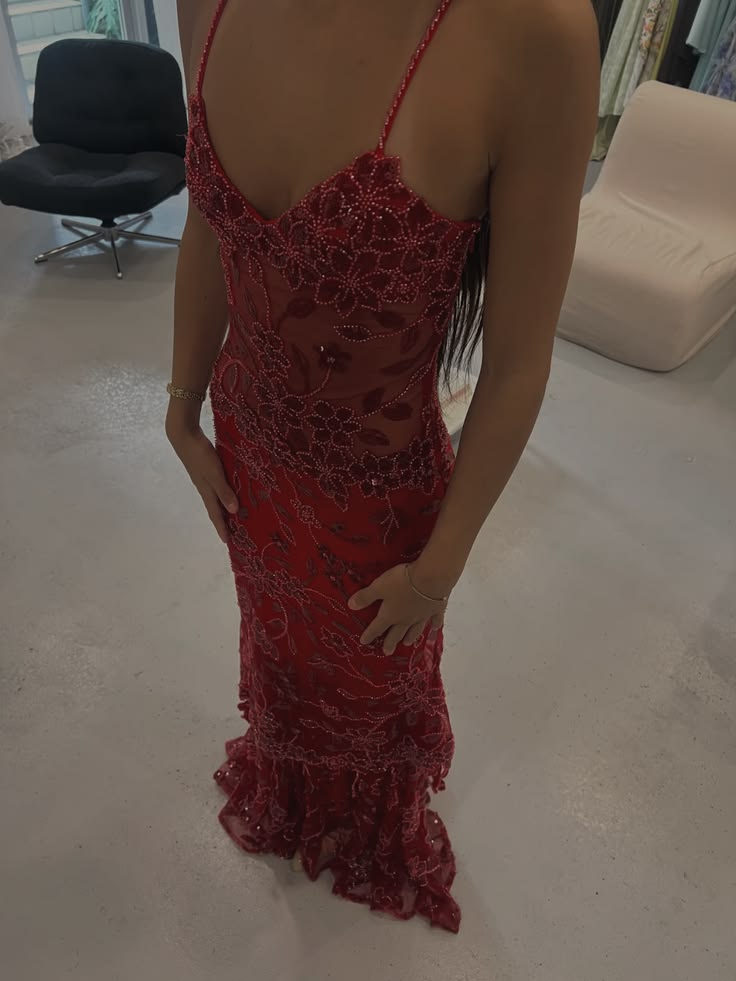 Glam Mermaid Spaghettiträger Burgunder mit Perlen Lange Ballkleider Abend Lange Abendkleider RB3814